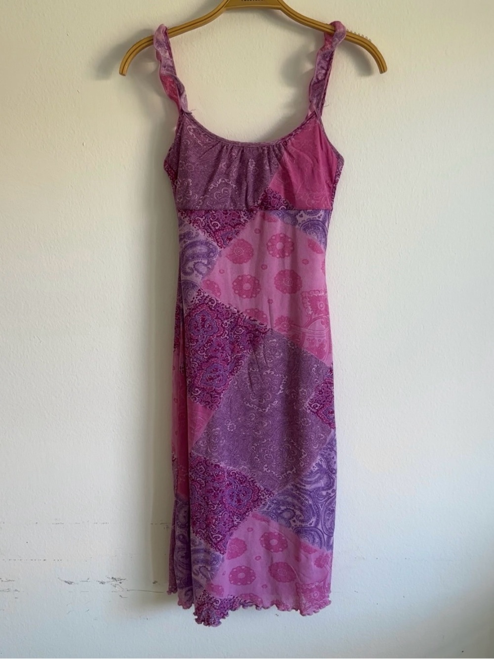 Vintage Y2K JNY Dress Midi Paisley Patchwork Pink Purple Milkmaid Fairy Floral M